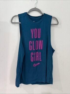🔥 Nike Teal Muscle Tank with Hot Pink Vertical 'YOU GLOW GIRL' Print MEDIUM